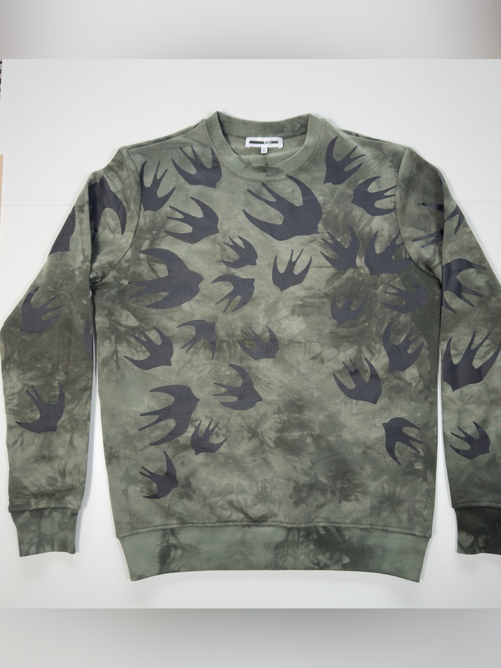 McQ Alexander McQeen Men’s Swallow Black Bird Graphic Sweatshirt SZ S Green